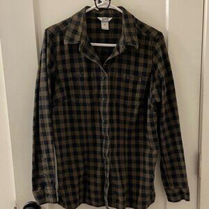 Duluth Trading Co Plaid Button Down Shirt - Black and Tan